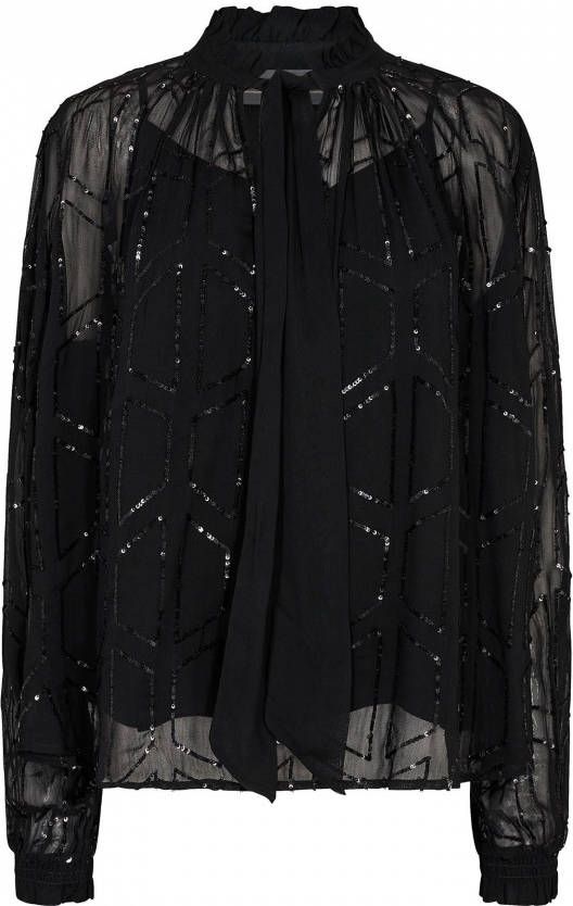 MOS MOSH Jemana semi transparante tuniek met pailletten en strikkraag