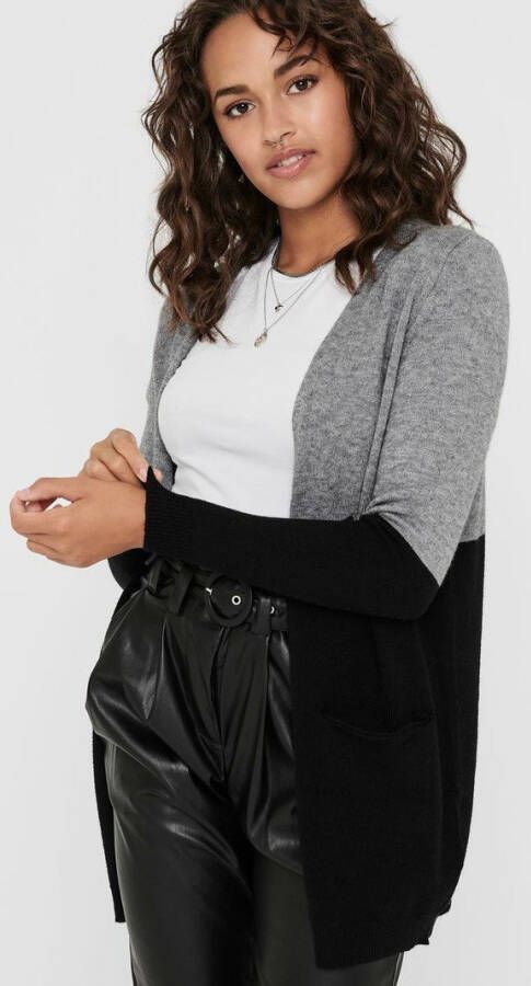 ONLY fijngebreid vest ONLQUEEN grijs/zwart