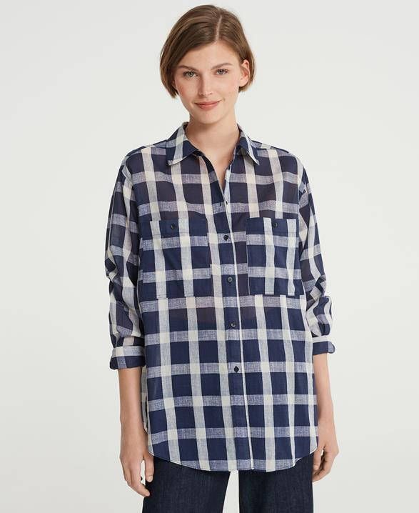 Opus Frannie semi transparante blouse met ruitdessin