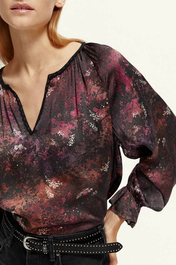 Scotch & Soda Blouse met lange mouwen, print en gehaakte decoratie
