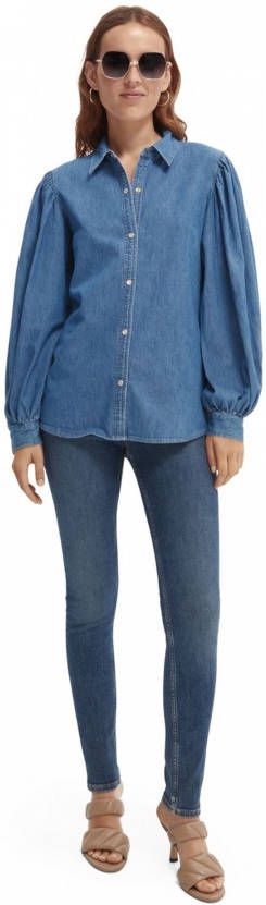 Scotch & Soda Puff Sleeved Denim Shirt , Blauw, Dames