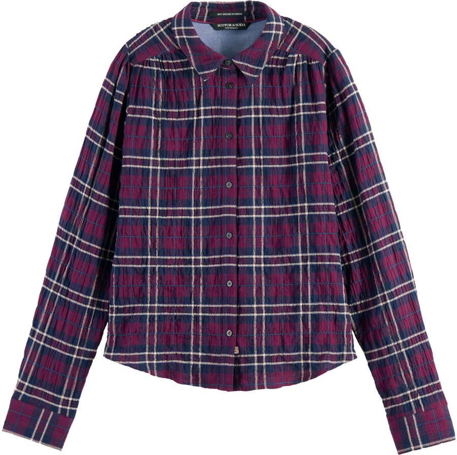 Scotch & Soda Jacquard check slank fit shirt aubergine zonsondergang , Paars, Dames