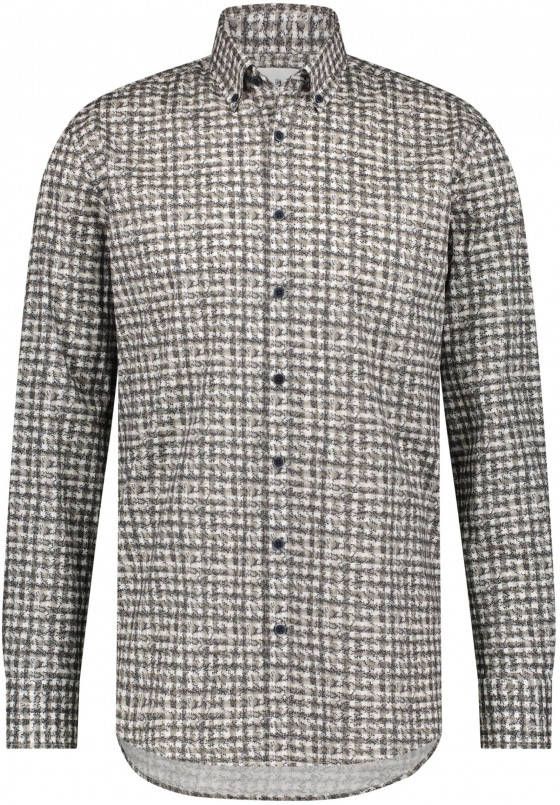 State of Art casual overhemd grijs geprint katoen wijde fit