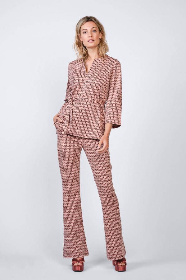 Summum Woman top met all over print en ceintuur oudroze/bruin/beige