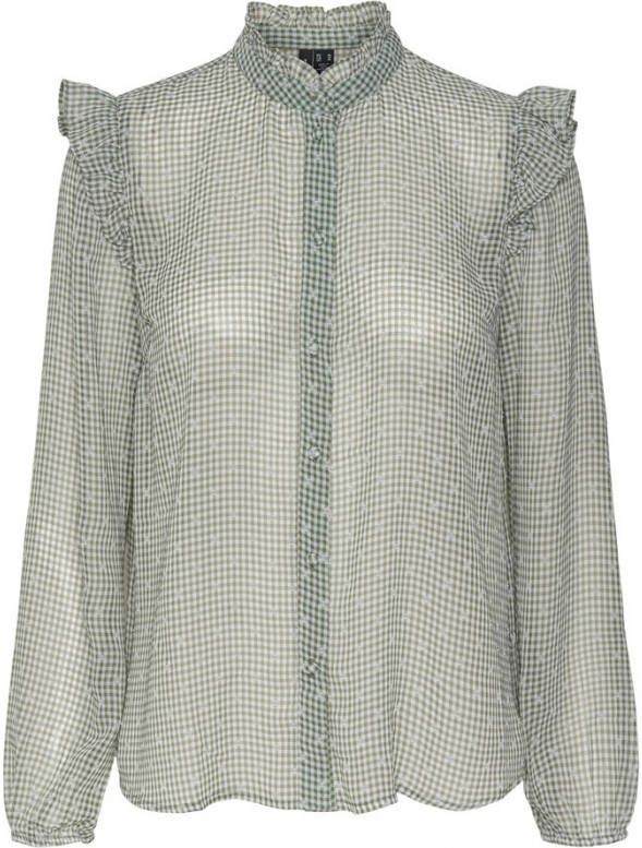 VERO MODA geruite blouse VMKIMMI van gerecycled polyester lichtgroen
