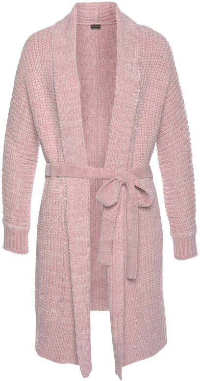Lascana grofgebreide chenille kimono roze