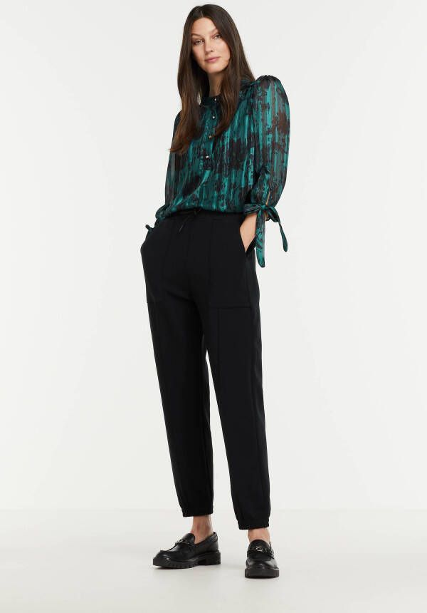 LOLALIZA semi transparante blouse met all over print turquoise/zwart