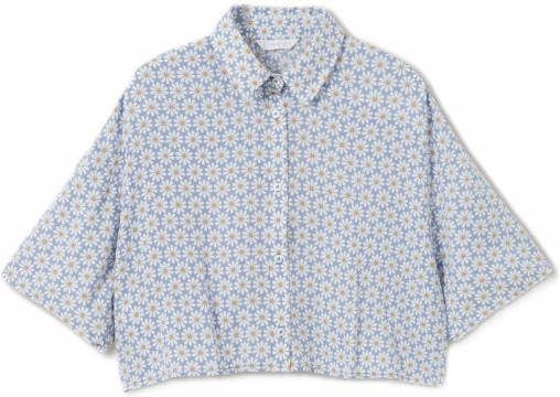 Mango Kids cropped oversized blouse met bloemdessin blauw