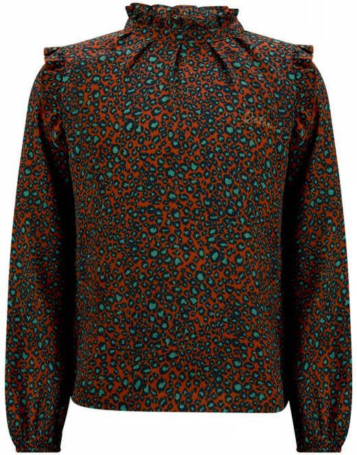 Retour Denim top Renata met all over print en ruches brique/groen
