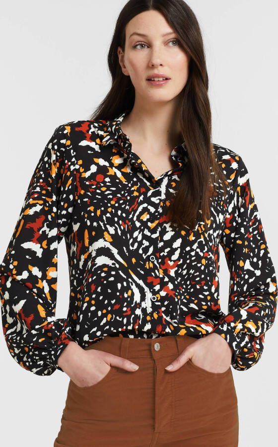 SisterS Point blouse GADA SH18 met all over print zwart/creme/oranje