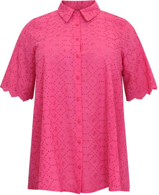 Yoek semi transparante A lijn blouse met broderie roze