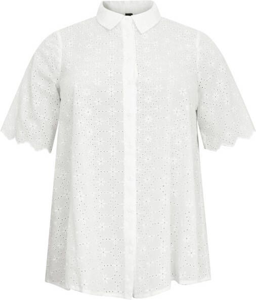 Yoek semi transparante A lijn blouse met broderie wit