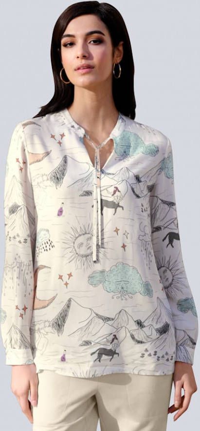 alba moda Blouse met bindbandje Offwhite/Multicolor