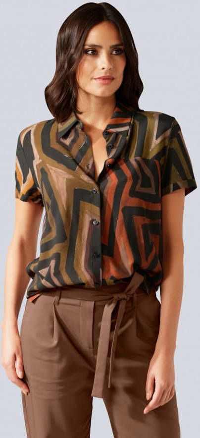 alba moda Blouse met etnodessin Zwart/Oranje/Groen