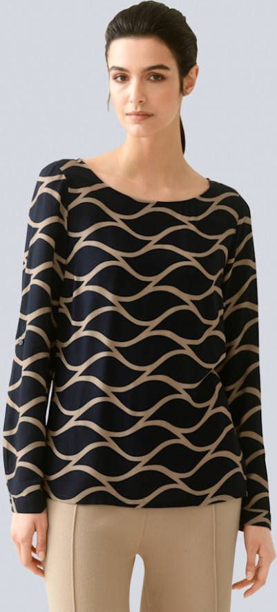 alba moda Blouse met grafisch dessin Marine/Cognac