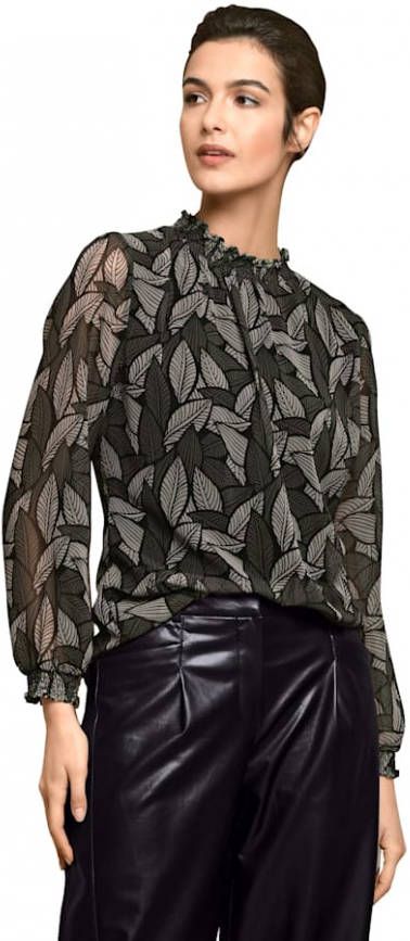 alba moda Blouse met ruches aan de hals Groen/Zwart/Rood