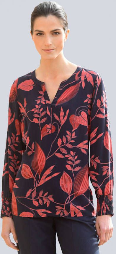 alba moda Blouse met serafinohals Marine/Rood
