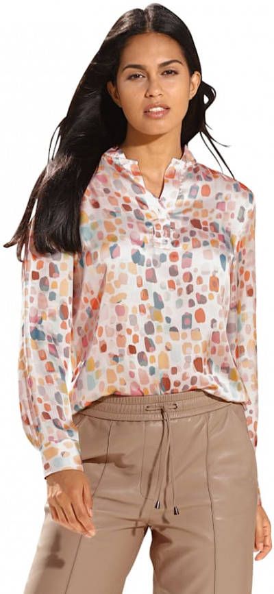 AMY VERMONT Blouse met grafisch dessin in pasteltinten Ecru/Roze/Turquoise
