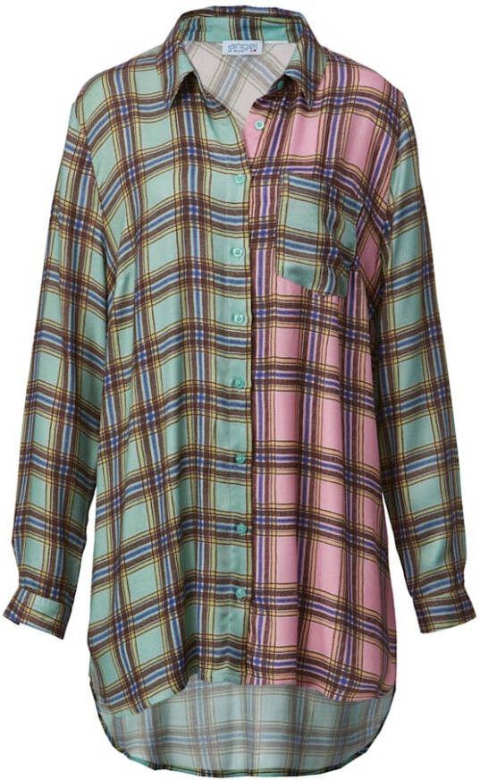 Angel of Style Blouse met bicolor ruitdessin Groen/Pink