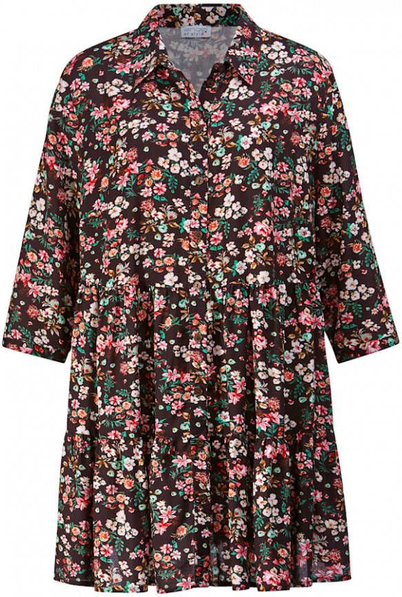 Angel of Style Blouse met bloemendessin rondom Pink/Groen/Zwart