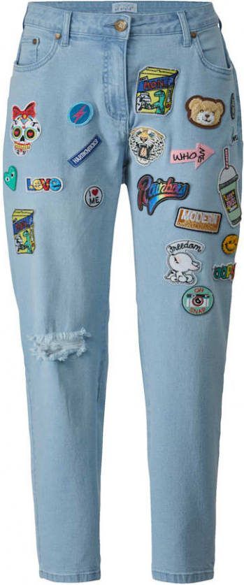 Angel of Style Mom jeans met patches Blue bleached