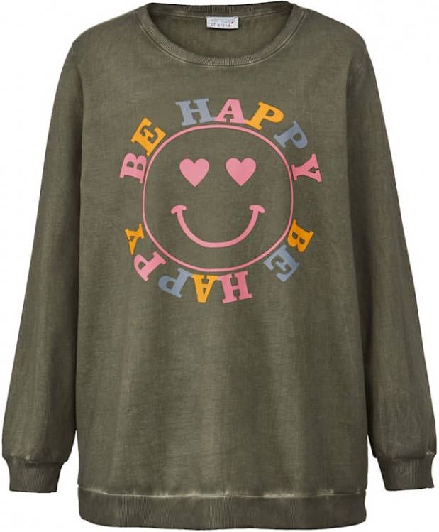 Angel of Style Sweatshirt met smiley en opschrift Kaki