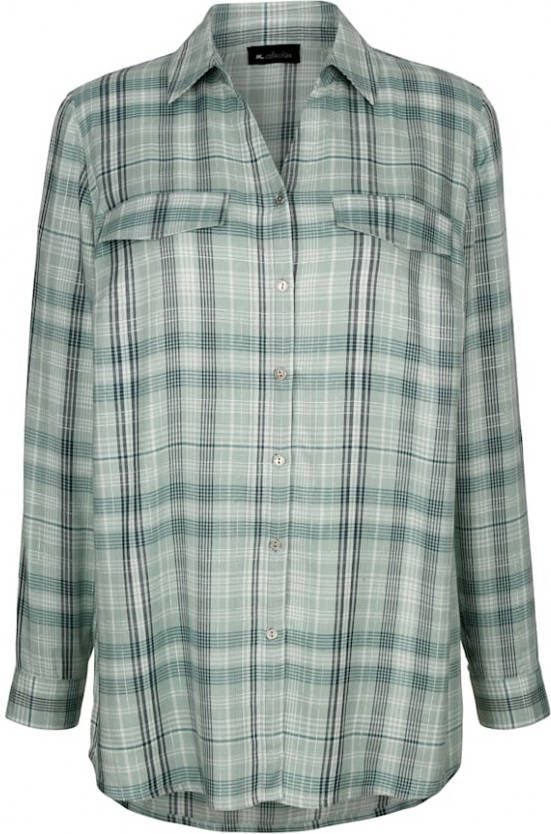 m. collection Blouse van viscose Mint/Marine/Wit