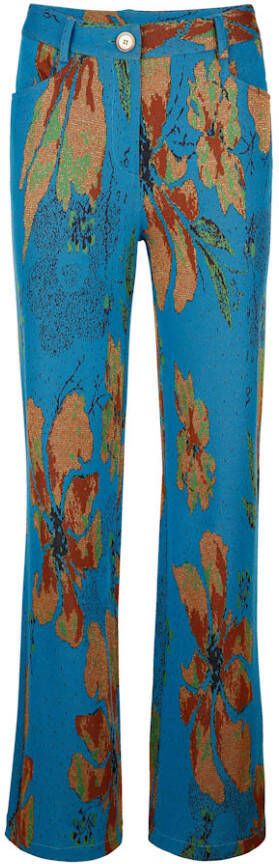 MONA Broek met hoogwaardig jacquardpatroon Turquoise/Goudkleur
