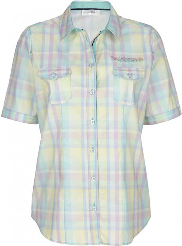 MONA Overhemdblouse met zomers ruitdessin Lila/Turquoise